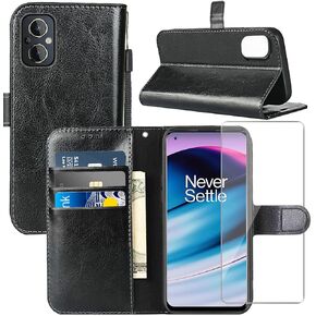 for OnePlus Nord N20 5G Case, for OnePlus Nord N20 5G 5G Wallet Case, with Screen Protector,PU Leather Wrist Strap Card Slots Shockproof Protective Flip Cover phone Case for OnePlus Nord N20 5G, Black