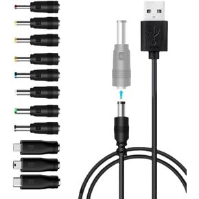 5V USB to DC Power Cable,Universal 5V DC 1.5M Charging Cable Power Cord with 11 Interchangeable Plugs Connectors Adapter for Webcam Router, Power Bank, Toy, Recorder, Bluetooth Speaker, USB-HUB etc.