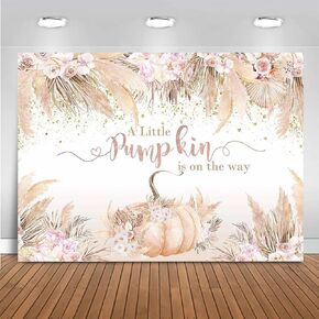 mocsicka boho اليقطين خلفية دش الطفل لفتاة 7x5ft الخريف الوردي الزهور اليقطين الصغير زينة دش الطفل القليل من اليقطين على الطريق راية خلفية دش الطفل