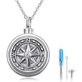 KINGWHYTE Viking Ashes Necklace 925 Sterling Silver Vegvisir Viking Amulet Jewellery Cremation Keepsake Memory Gifts for Men Women
