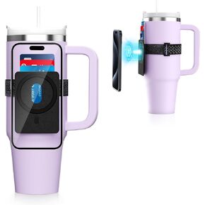 Magnetic Water Bottle Phone Holder with Card Purse, MagSafe Compatible Phone Holder Strap for iPhone & Android, Stanley, Yeti & Hydro Flask Cup, Gym Tumbler Accessories Black