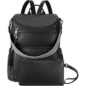 BOSTANTEN Leather Laptop Backpack for Women Designer Travel Backpack with Laptop Compartment Ladies Computer Shoulder Bags Black＆Beige＆Brown