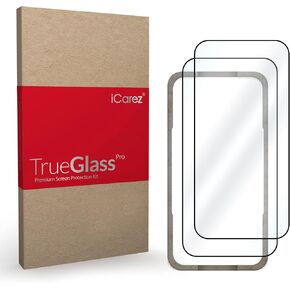 iCarez Full Coverage Tempered Glass Screen Protector for iPhone 14 Pro 6.1-inches 2022 [2-Pack] Case Friendly Tray Installation Black Frame