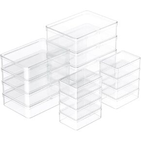 16pcs Small Plastic Organizer Storage Boxes 4 Sizes Rectangle Clear Plastic Organizer Storage Box Mini Mini Empty Containers with Lids for Beads, Jewelry, Nail Art, Crafting