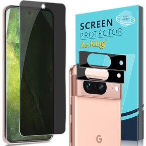 [2+2 Pack for Google Pixel 8A(2024) Privacy Tempered Glass Screen Protector and Camera Lens Protector, Anti-Spy [Anti-Scratch] HD Clarity 9H Hardness [Bubble Free]
