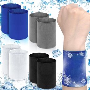 4 Pairs Cooling Wristbands Athletic Exercise Breathable Wrist Sweatband Sweat Ice Absorbing Wristbands for Outdoor Sports Favors Yoga Golf Gym Camping Running Tennis