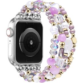 Beaded Bracelet Compatible for Apple Watch Band 38mm/40mm/41mm/42mm/44mm/45mm Women Fashion Cute Handmade Crystal Beads Stretchy Watch Strap for iWatch Bands Series 9/8/7/SE/6/5/4/3/2/1