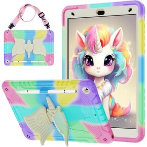 for iPad 9th/8th/7th Generation Case 10.2" with Stylus Pen,Unicorn Stand & Pencil Holder Shoulder Strap,Shockproof for iPad 10.2 Case 2021/2020/2019 Kids (Pink)