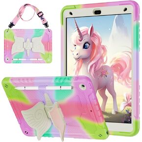 for iPad 9th/8th/7th Generation Case 10.2" with Stylus Pen,Unicorn Stand & Pencil Holder Shoulder Strap,Shockproof for iPad 10.2 Case 2021/2020/2019 Kids (Pink)