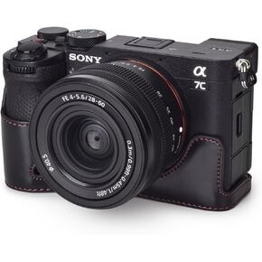 Rieibi Alpha 7C II Case - Premium PU Leather Half Case for Sony A7C II/Alpha 7C Mark II/A7C2 Digital Camera - Protective Grip Sony A7CII Case with Hand Grip & Opening Bottom - Black