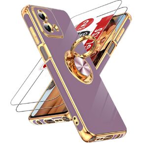 LeYi for Moto G Stylus 5G 2023 Case: with Tempered Glass Screen Protector [2 Pack] 360° Rotatable Ring Holder Magnetic Kickstand, Plating Rose Gold Edge Motorola G Stylus 5G 2023 Case, Black