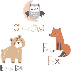 Bedtime Originals Animal Alphabet Beige/Gray Bear/Owl/Fox Woodland Wall Decals