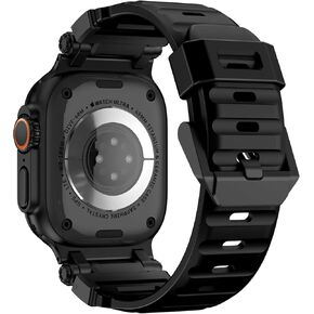 NewWays FKM Band for Apple Watch Ultra 2 49mm for Men, Rugged Fluoroelastomer Strap with Stainless Steel Connector for iWatch Ultra Ultra2 49mm Series 9/8/SE2/7/6/SE/5/4/3/2/1 45mm/44mm/42mm