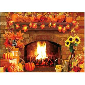 WOLADA Thanksgiving Backdrop Thanksgiving Fireplace Pumpkin Backdrop Thanksgiving Photo Backdrop Thanksgiving Theme Backdrop 7x5FT FW60