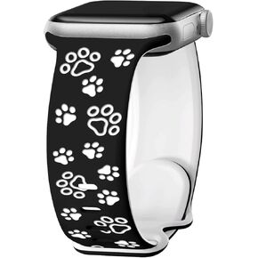 Tow-Tone Engraved Dog Paws Watch Band Compatible with Apple Watch Band 38mm 40mm 41mm 42mm 44mm 45mm 46mm 49mm for Women, Strap Replacement for iWatch Series SE 10 9 8 7 6 5 4 3