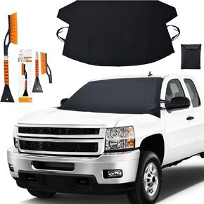 EcoNour Car Windshield Cover for Ice and Snow (69"x42") | Snow Brush and Ice Scrapers for Car (1 Pack) with Scratch Free Bristle Head | Winter Car Kit for Cars, Trucks, SUVs