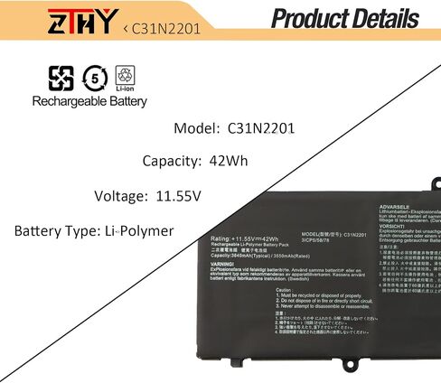 ZTHY C31N2201 استبدال بطارية الكمبيوتر المحمول ASUS Vivobook 15 X1504VA X1504ZA F1504ZA Go 15 E1504FA E1504GA 14 OLED X1405VA 16 M1605YA X1605EA 14X X1403VA 15X M3504YA 16X M3604YA K3604VA TN36 04YA in Saudi Arabia