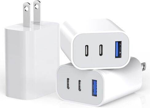 3 عبوات، كتلة شحن سريعة 35 وات، كتلة شاحن USB C سريعة 3 منافذ، محول طاقة PD مزدوج المنفذ + QC 3.0 USB A مقبس حائط متعدد المنافذ C نوع كتلة شحن لهاتف iPhone 15/15 Pro/15 Pro Max/15 Plus/14 /13/12/11/س in Kuwait