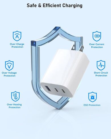 3 عبوات، كتلة شحن سريعة 35 وات، كتلة شاحن USB C سريعة 3 منافذ، محول طاقة PD مزدوج المنفذ + QC 3.0 USB A مقبس حائط متعدد المنافذ C نوع كتلة شحن لهاتف iPhone 15/15 Pro/15 Pro Max/15 Plus/14 /13/12/11/س in Kuwait