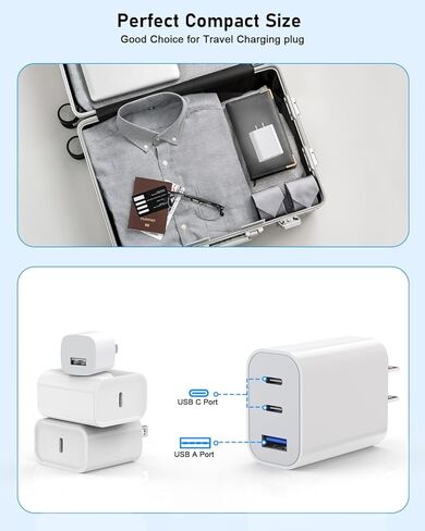 3 عبوات، كتلة شحن سريعة 35 وات، كتلة شاحن USB C سريعة 3 منافذ، محول طاقة PD مزدوج المنفذ + QC 3.0 USB A مقبس حائط متعدد المنافذ C نوع كتلة شحن لهاتف iPhone 15/15 Pro/15 Pro Max/15 Plus/14 /13/12/11/س in Kuwait