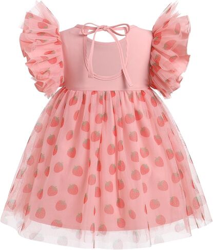 Baby Girl 1st Birthday Dress Ruffle Sleeve Rainbow Strawberry Tulle Dress Cake Smash Photo Shoot Tutu Dresses in Kuwait