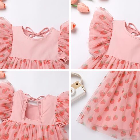 Baby Girl 1st Birthday Dress Ruffle Sleeve Rainbow Strawberry Tulle Dress Cake Smash Photo Shoot Tutu Dresses in Kuwait