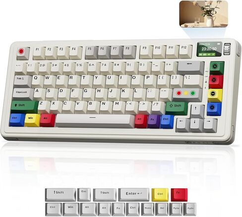BOYI C75Pro Retro Mechanical Keyboard,75% Gasket BT5.0/2.4G/Type-C Tri-Mode RGB 4000mAh Wireless Gaming Keyboard Hot Swappable Linear Switch Creamy Sound with TFT Screen Display&Knob Roller in Saudi Arabia