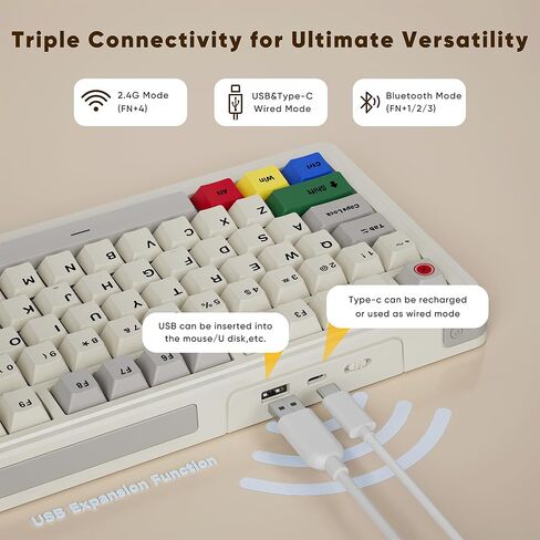 BOYI C75Pro Retro Mechanical Keyboard,75% Gasket BT5.0/2.4G/Type-C Tri-Mode RGB 4000mAh Wireless Gaming Keyboard Hot Swappable Linear Switch Creamy Sound with TFT Screen Display&Knob Roller in Saudi Arabia