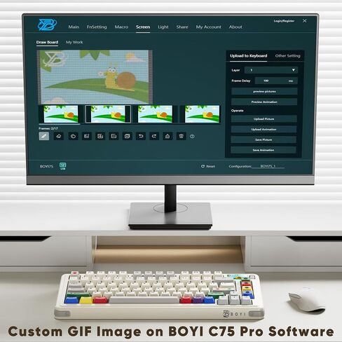 BOYI C75Pro Retro Mechanical Keyboard,75% Gasket BT5.0/2.4G/Type-C Tri-Mode RGB 4000mAh Wireless Gaming Keyboard Hot Swappable Linear Switch Creamy Sound with TFT Screen Display&Knob Roller in Saudi Arabia