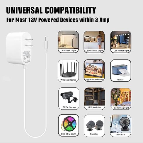 12v DC Power Supply, Hosyl UL Listed 12v 2a Power Supply,AC 100-240V to DC 12v Transformer with 5.5mm x 2.1mm Plug Adapter,White in Saudi Arabia