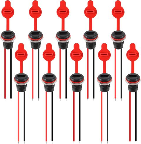10Pcs 2Pin Charging Socket Female Mount Connector Adapter USB Type-C Port Charging Interface Socket Female Type C 3A with Waterproof Cover Cap Jack Cord USB-C Charger Plug in Kuwait