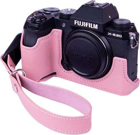 حافظة كاميرا لـ FUJIFILM X-S20 نصف حافظة مع حزام معصم، حافظة كاميرا جلدية على الطراز القديم مع لوحة من الألياف الزجاجية، للتصوير الفوتوغرافي والرماية ومنشئي الفيديو (وردي) in Saudi Arabia