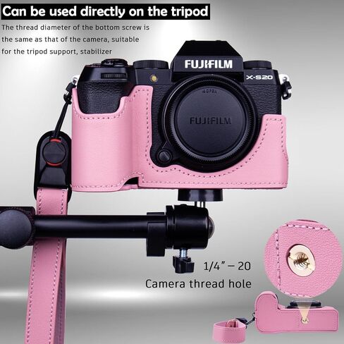 حافظة كاميرا لـ FUJIFILM X-S20 نصف حافظة مع حزام معصم، حافظة كاميرا جلدية على الطراز القديم مع لوحة من الألياف الزجاجية، للتصوير الفوتوغرافي والرماية ومنشئي الفيديو (وردي) in Saudi Arabia