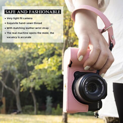 حافظة كاميرا لـ FUJIFILM X-S20 نصف حافظة مع حزام معصم، حافظة كاميرا جلدية على الطراز القديم مع لوحة من الألياف الزجاجية، للتصوير الفوتوغرافي والرماية ومنشئي الفيديو (وردي) in Saudi Arabia