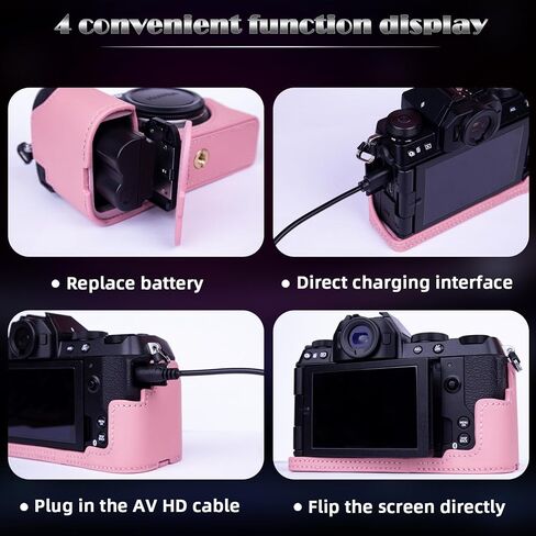 حافظة كاميرا لـ FUJIFILM X-S20 نصف حافظة مع حزام معصم، حافظة كاميرا جلدية على الطراز القديم مع لوحة من الألياف الزجاجية، للتصوير الفوتوغرافي والرماية ومنشئي الفيديو (وردي) in Saudi Arabia