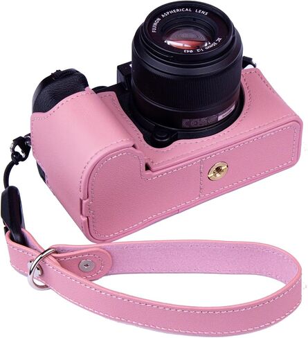 حافظة كاميرا لـ FUJIFILM X-S20 نصف حافظة مع حزام معصم، حافظة كاميرا جلدية على الطراز القديم مع لوحة من الألياف الزجاجية، للتصوير الفوتوغرافي والرماية ومنشئي الفيديو (وردي) in Saudi Arabia