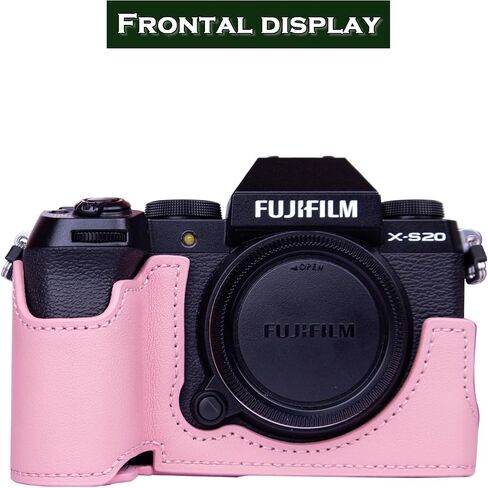 حافظة كاميرا لـ FUJIFILM X-S20 نصف حافظة مع حزام معصم، حافظة كاميرا جلدية على الطراز القديم مع لوحة من الألياف الزجاجية، للتصوير الفوتوغرافي والرماية ومنشئي الفيديو (وردي) in Saudi Arabia