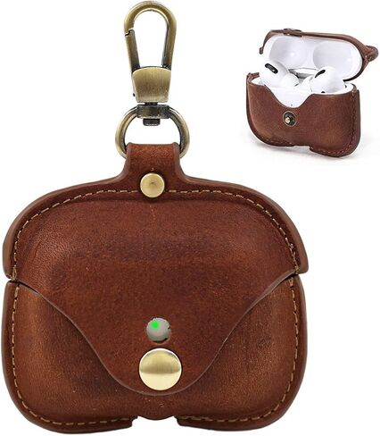 for AirPod Pro Case Leather, Personalized Genuine Leather Protective Airpod Pro Case Cover Shockproof with Loss Prevention Clip for Apple AirPods 3 Pro Wireless Charging Case for airpods (Brown) in Saudi Arabia