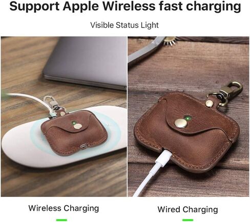 for AirPod Pro Case Leather, Personalized Genuine Leather Protective Airpod Pro Case Cover Shockproof with Loss Prevention Clip for Apple AirPods 3 Pro Wireless Charging Case for airpods (Brown) in Saudi Arabia