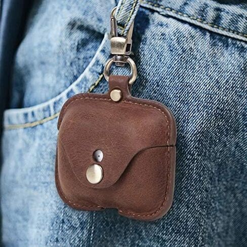 for AirPod Pro Case Leather, Personalized Genuine Leather Protective Airpod Pro Case Cover Shockproof with Loss Prevention Clip for Apple AirPods 3 Pro Wireless Charging Case for airpods (Brown) in Saudi Arabia
