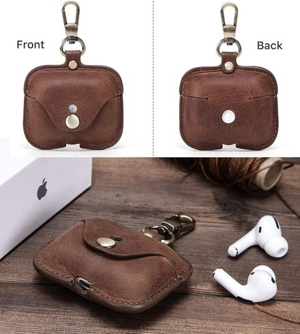 for AirPod Pro Case Leather, Personalized Genuine Leather Protective Airpod Pro Case Cover Shockproof with Loss Prevention Clip for Apple AirPods 3 Pro Wireless Charging Case for airpods (Brown) in Saudi Arabia