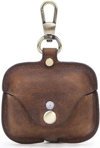 for AirPod Pro Case Leather, Personalized Genuine Leather Protective Airpod Pro Case Cover Shockproof with Loss Prevention Clip for Apple AirPods 3 Pro Wireless Charging Case for airpods (Brown) in Saudi Arabia