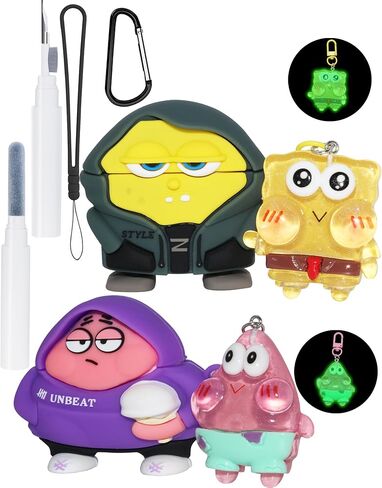 [2Pack] Cute for AirPods 3 Case Cover, 3D Cartoon Animal for AirPods 3st Generation Case SponBo Star with Cleaning Pen Accessories Set, Funny Silicone Cover for AirPods 3st Gen Case for Girls Boys in Saudi Arabia