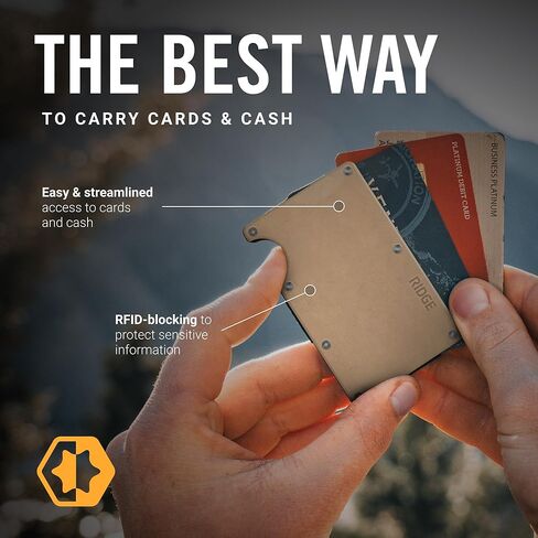 محفظة ريدج للرجال، محفظة نحيفة للرجال - رقيقة مثل السكة، جماليات بسيطة، تحمل ما يصل إلى 12 بطاقة، آمنة RFID، كتل قارئ الرقائق، محفظة جلدية مع حزام للنقود in Kuwait
