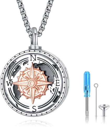 KINGWHYTE Viking Ashes Necklace 925 Sterling Silver Vegvisir Viking Amulet Jewellery Cremation Keepsake Memory Gifts for Men Women in Kuwait