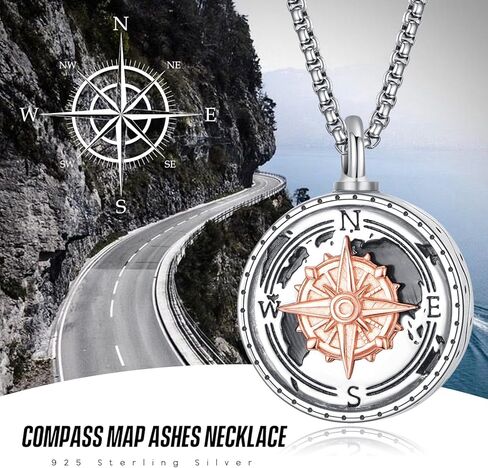 KINGWHYTE Viking Ashes Necklace 925 Sterling Silver Vegvisir Viking Amulet Jewellery Cremation Keepsake Memory Gifts for Men Women in Kuwait
