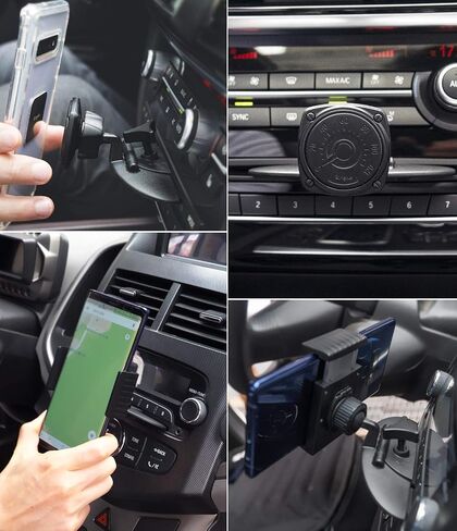 Ringke 2 in 1 CD Slot Car Phone Holder Mount One Touch Premium Adjustable Phone Grip Strong Magnet Clip Cradle for Universal Smartphone - Black in Saudi Arabia