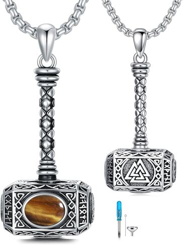 Thors المطرقة قلادة 925 الفضة الاسترليني الفيروز Mjolnir قلادة جرة للرماد الكبار الذكور قلادة فايكنغ مجوهرات الحرق للرجال النساء in Kuwait