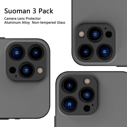 Suoman 3-Pack for 13 Pro 6.1 inch/iPhone 13 Pro Max 6.7 inch Camera Lens Edge Protector Film, No Tempered Glass Aluminum Alloy Frame Protector, [Scratch-Resistant] [Easy to Install] - Black in Saudi Arabia
