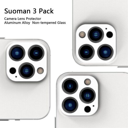 Suoman 3 عبوات لهاتف 13 Pro 6.1 بوصة/iPhone 13 Pro Max 6.7 بوصة، طبقة حماية لحافة عدسة الكاميرا، لا يوجد واقي إطار من سبائك الألومنيوم من الزجاج المقسى، [مقاوم للخدش] [سهل التركيب] - أسود in Saudi Arabia